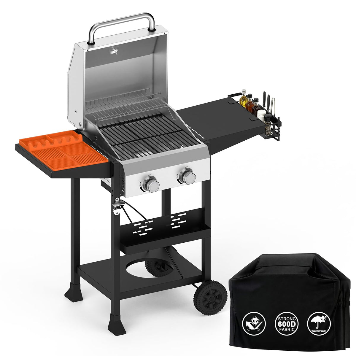 Propane Gas Grill 24000 BTU for BBQ,Portable with Wheels&Hood