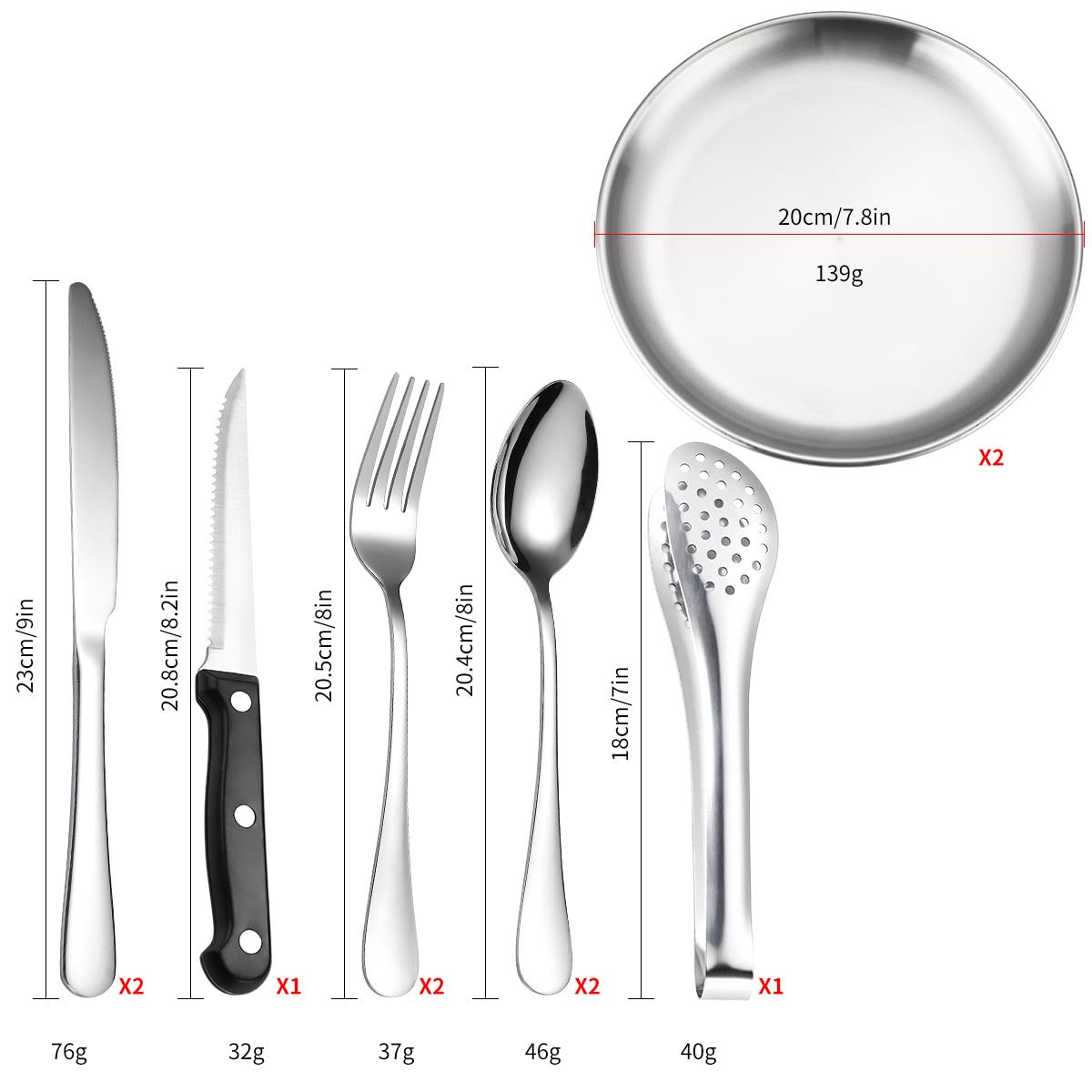 10-Piece Stainless Steel Camping Tableware Set