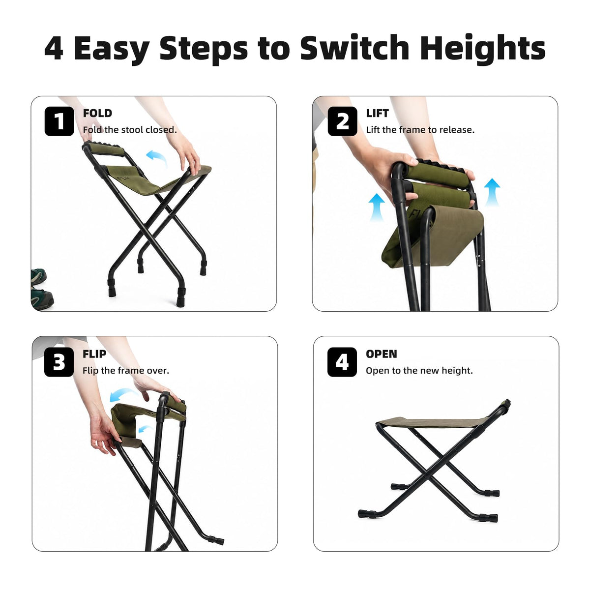Height Adjustable Tactical Folding Camp Stool