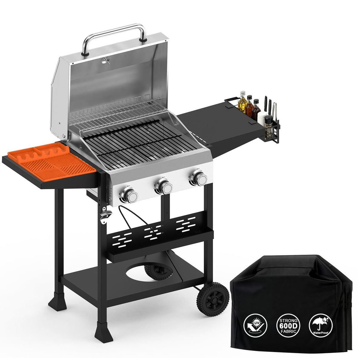 Propane Gas Grill 24000 BTU for BBQ,Portable with Wheels&Hood