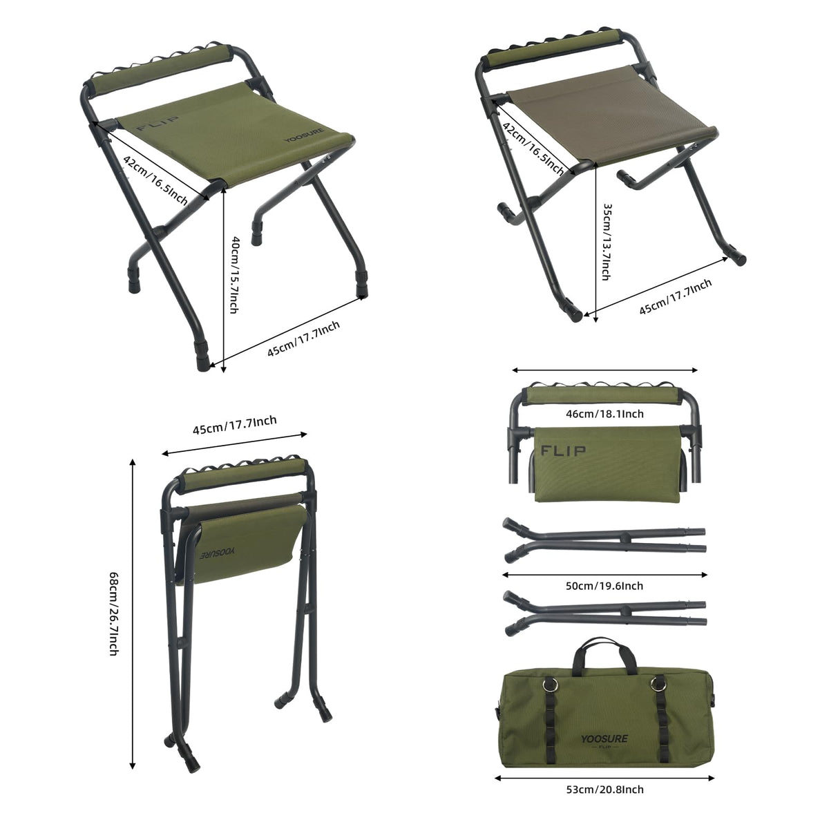 Height Adjustable Tactical Folding Camp Stool