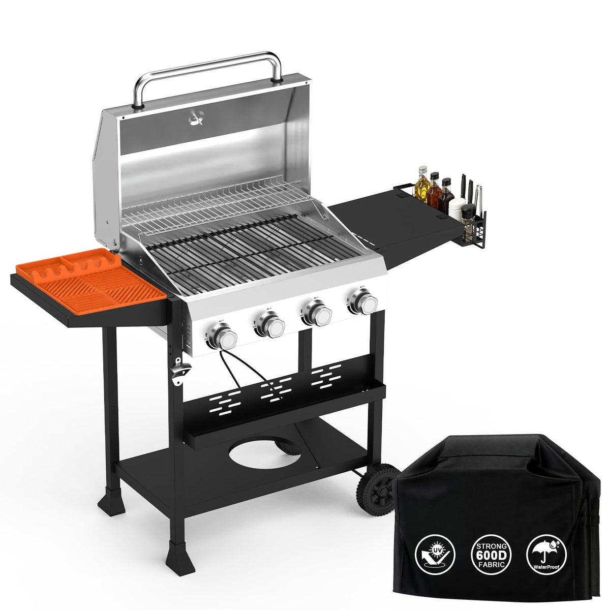 Propane Gas Grill 24000 BTU for BBQ,Portable with Wheels&Hood