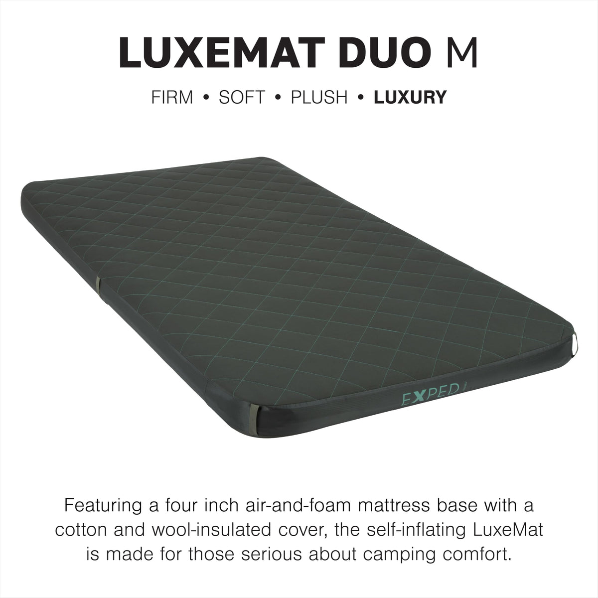Exped LuxeMat Self Inflating Luxury Sleeping Mat, 4” Foam Pad with Pump