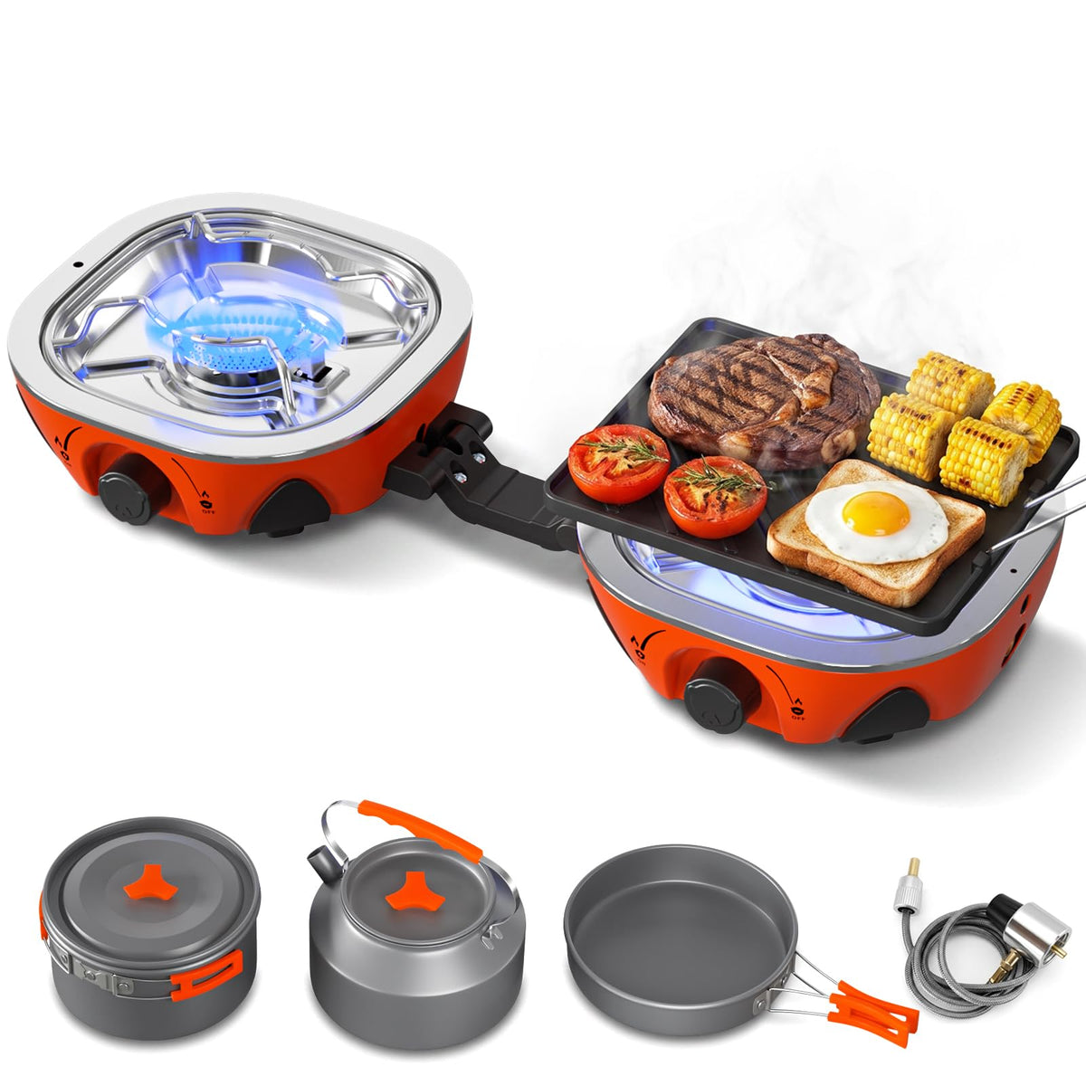 20000 BTU Propane Camping Stove with Cookware Set & Carry Bag