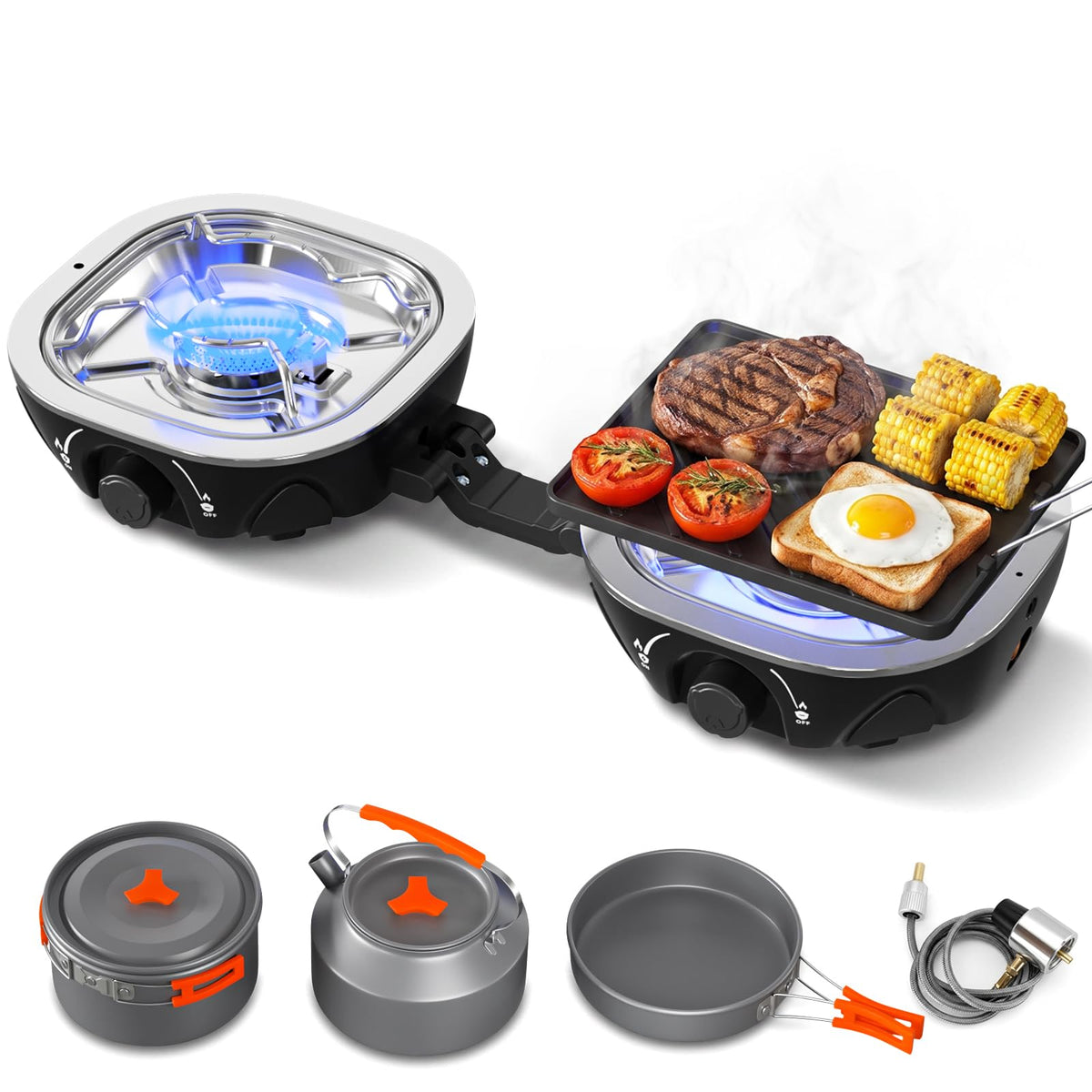 20000 BTU Propane Camping Stove with Cookware Set & Carry Bag
