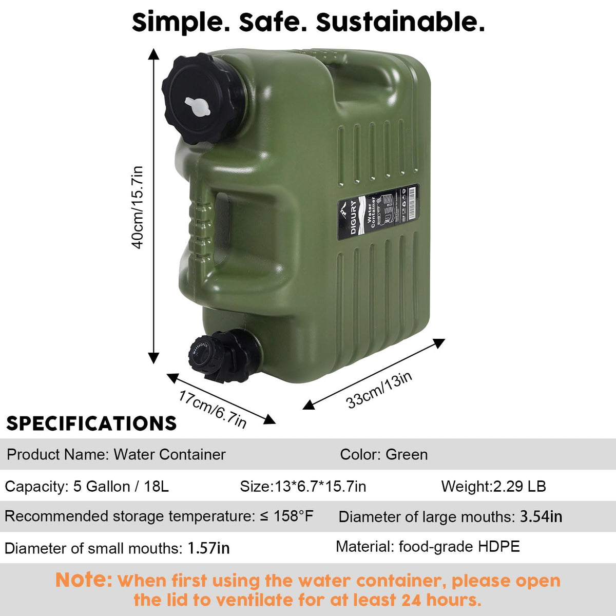 5-Gallon Camping Water Container with Spigot