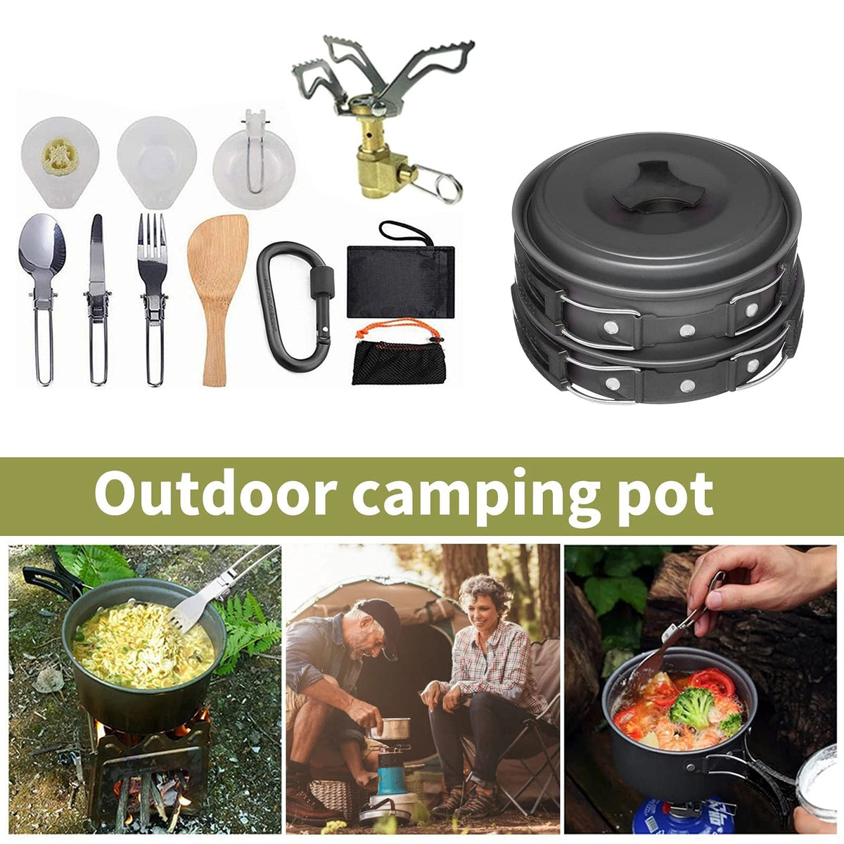 Aluminum Camping Cookware Set with Kettle