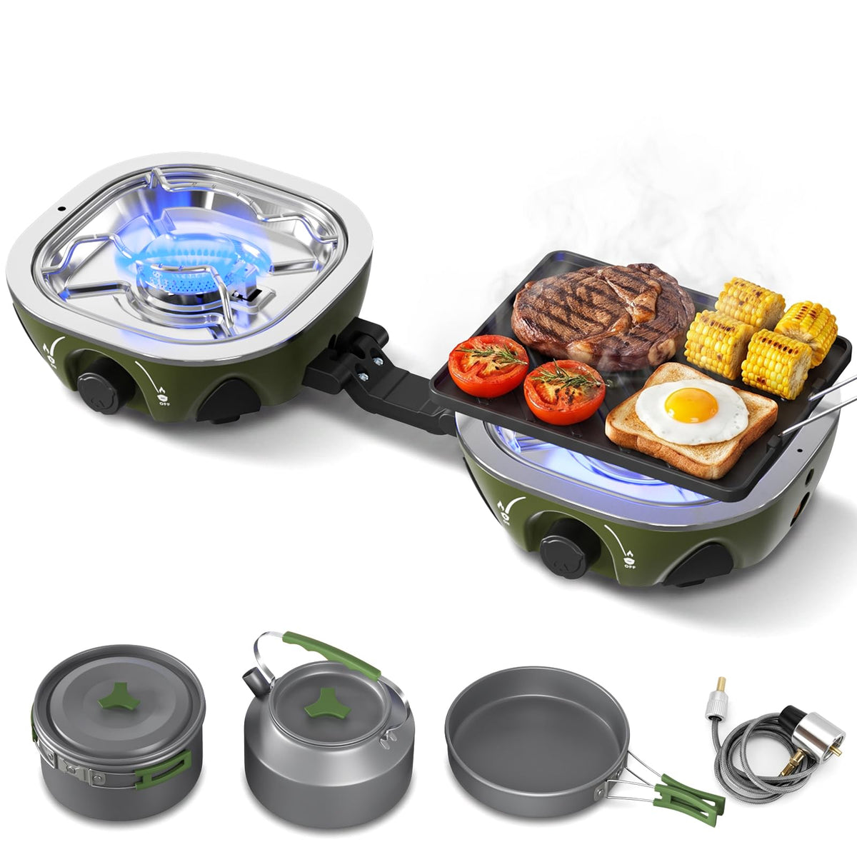 20000 BTU Propane Camping Stove with Cookware Set & Carry Bag