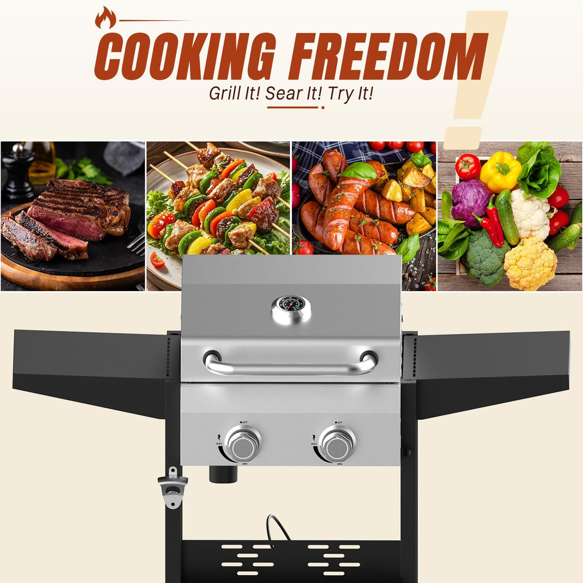 Propane Gas Grill 24000 BTU for BBQ,Portable with Wheels&Hood