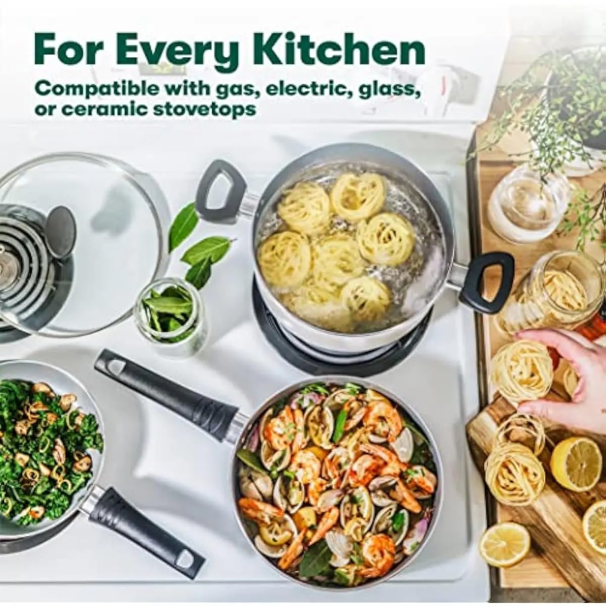 Nonstick Aluminum Cookware Set with Glass Lids