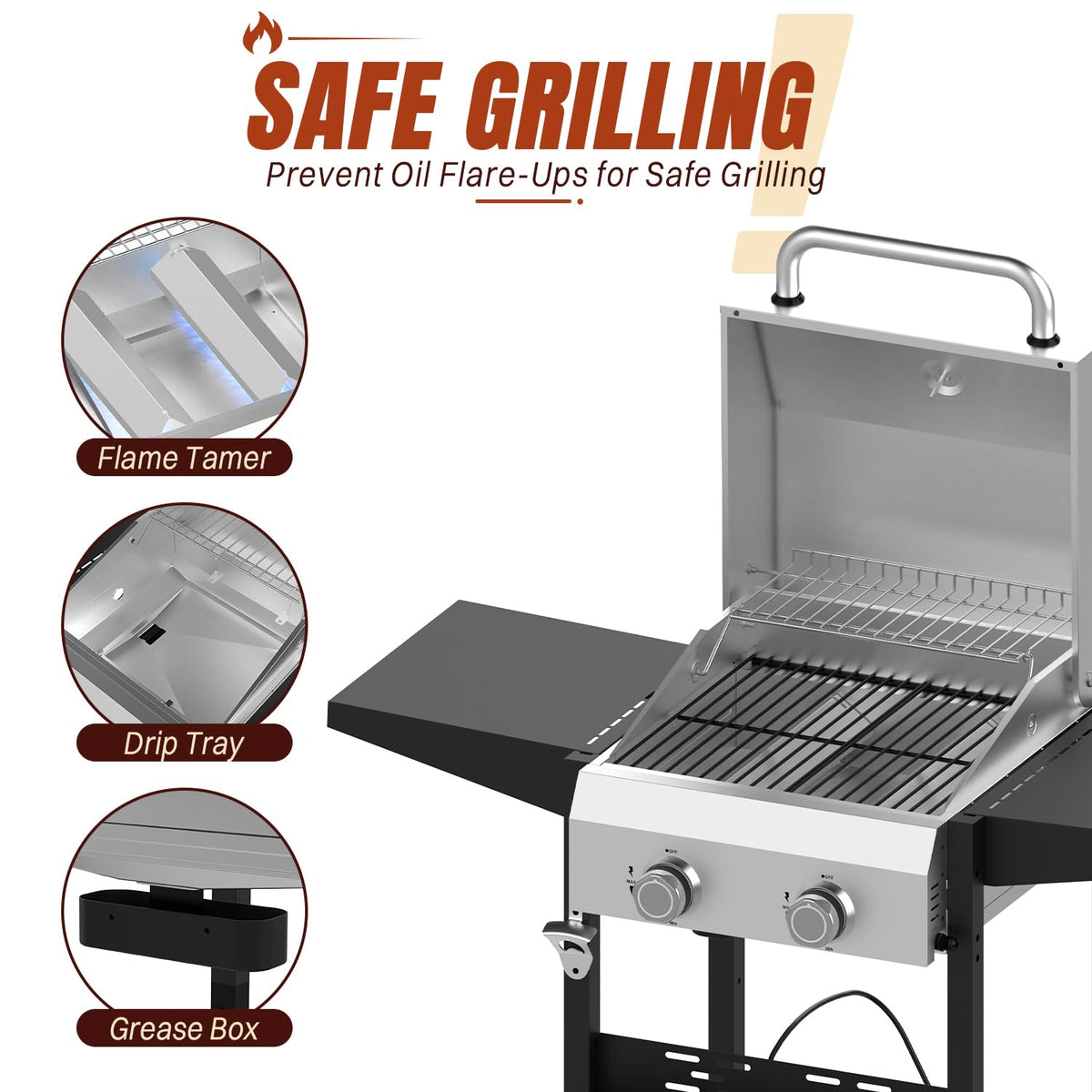 Propane Gas Grill 24000 BTU for BBQ,Portable with Wheels&Hood