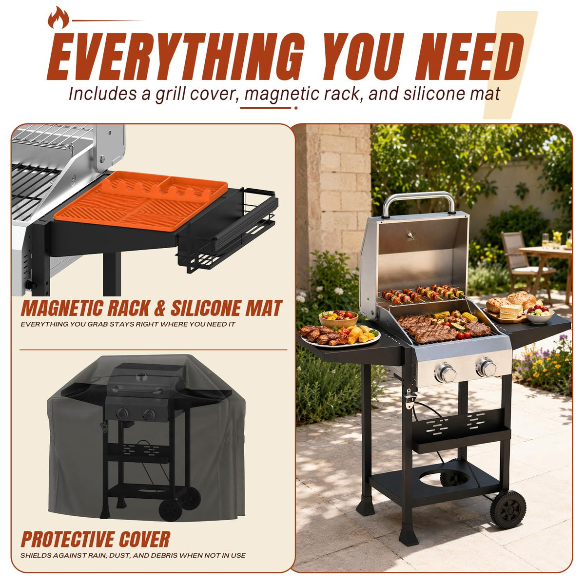 Propane Gas Grill 24000 BTU for BBQ,Portable with Wheels&Hood