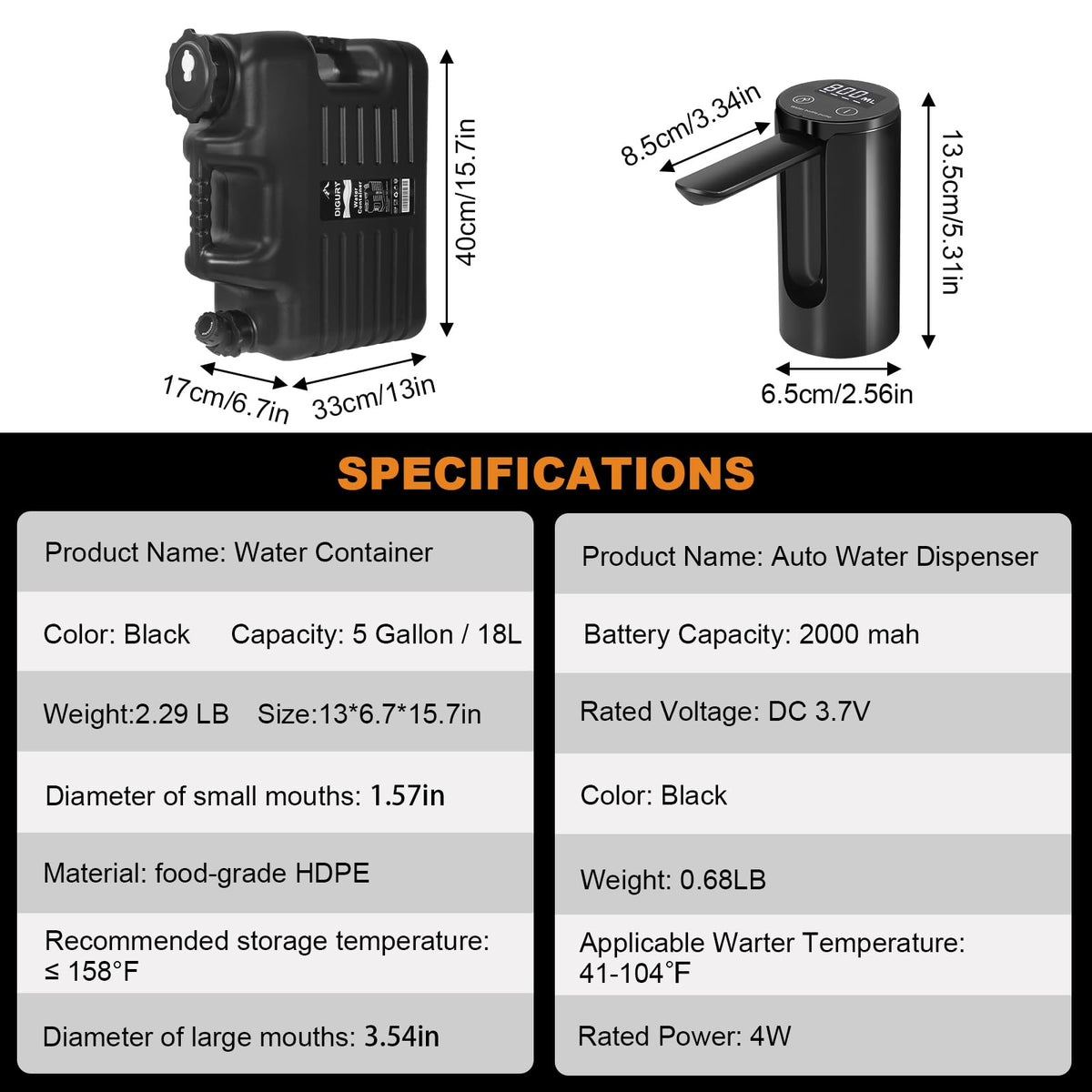 5-Gallon Camping Water Jug with Electric Dispenser