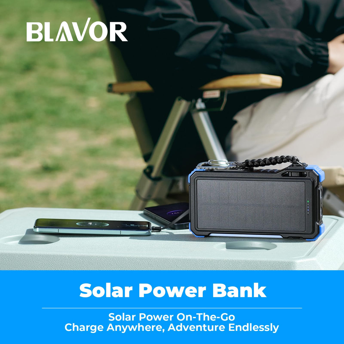 BLAVOR Solar Power Bank 20000mAh, Wireless Charger for Phones & Apple Watch