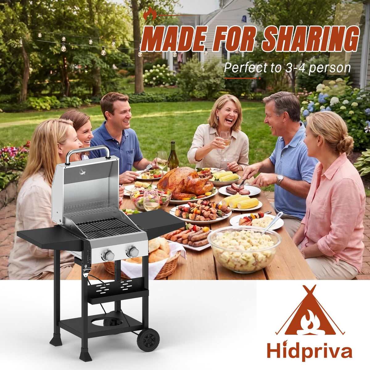 Propane Gas Grill 24000 BTU for BBQ,Portable with Wheels&Hood