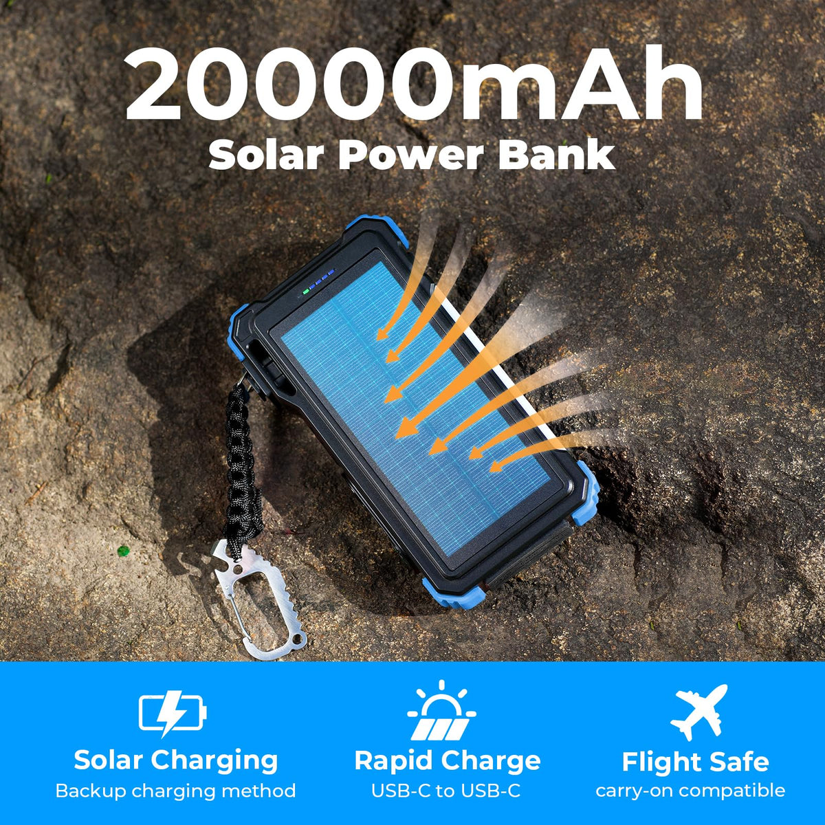 BLAVOR Solar Power Bank 20000mAh, Wireless Charger for Phones & Apple Watch
