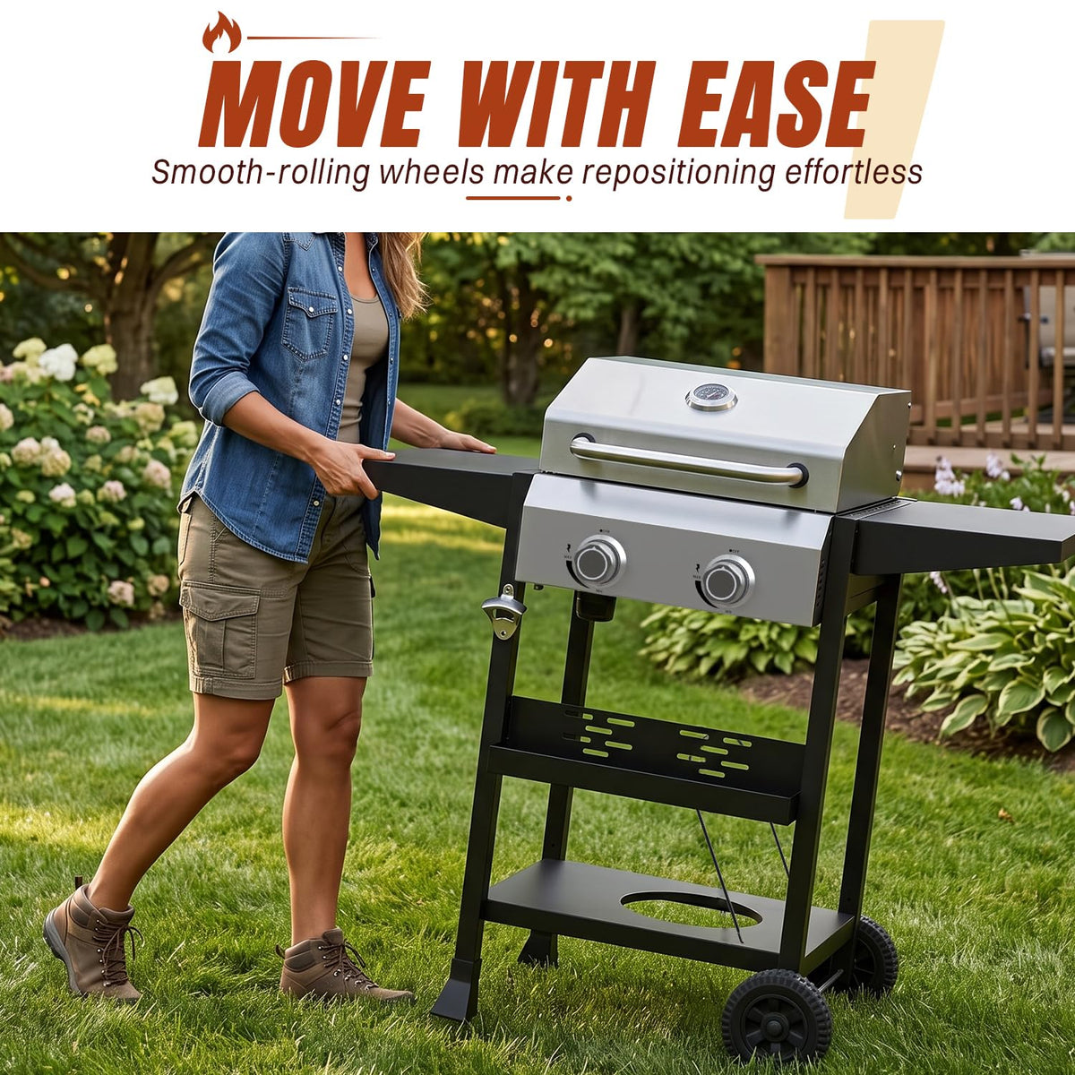 Propane Gas Grill 24000 BTU for BBQ,Portable with Wheels&Hood