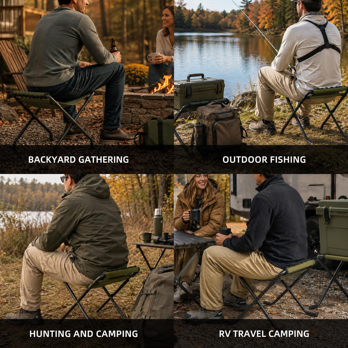 Height Adjustable Tactical Folding Camp Stool