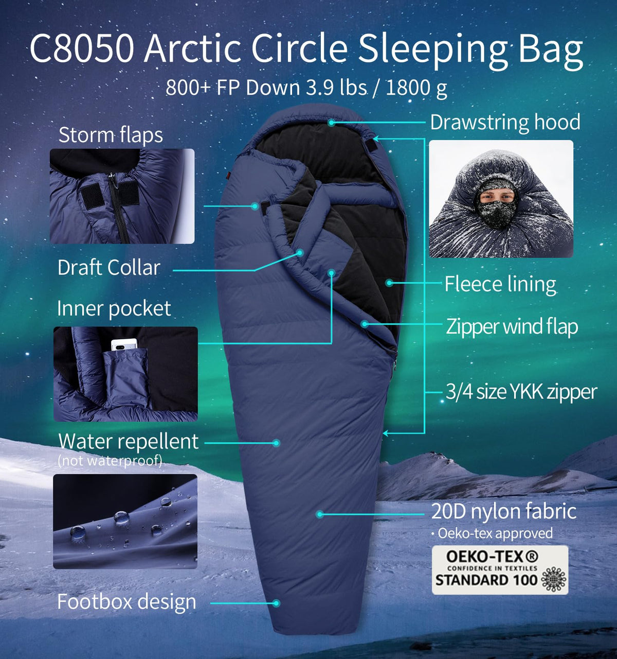 Extreme Cold Down Mummy Sleeping Bag