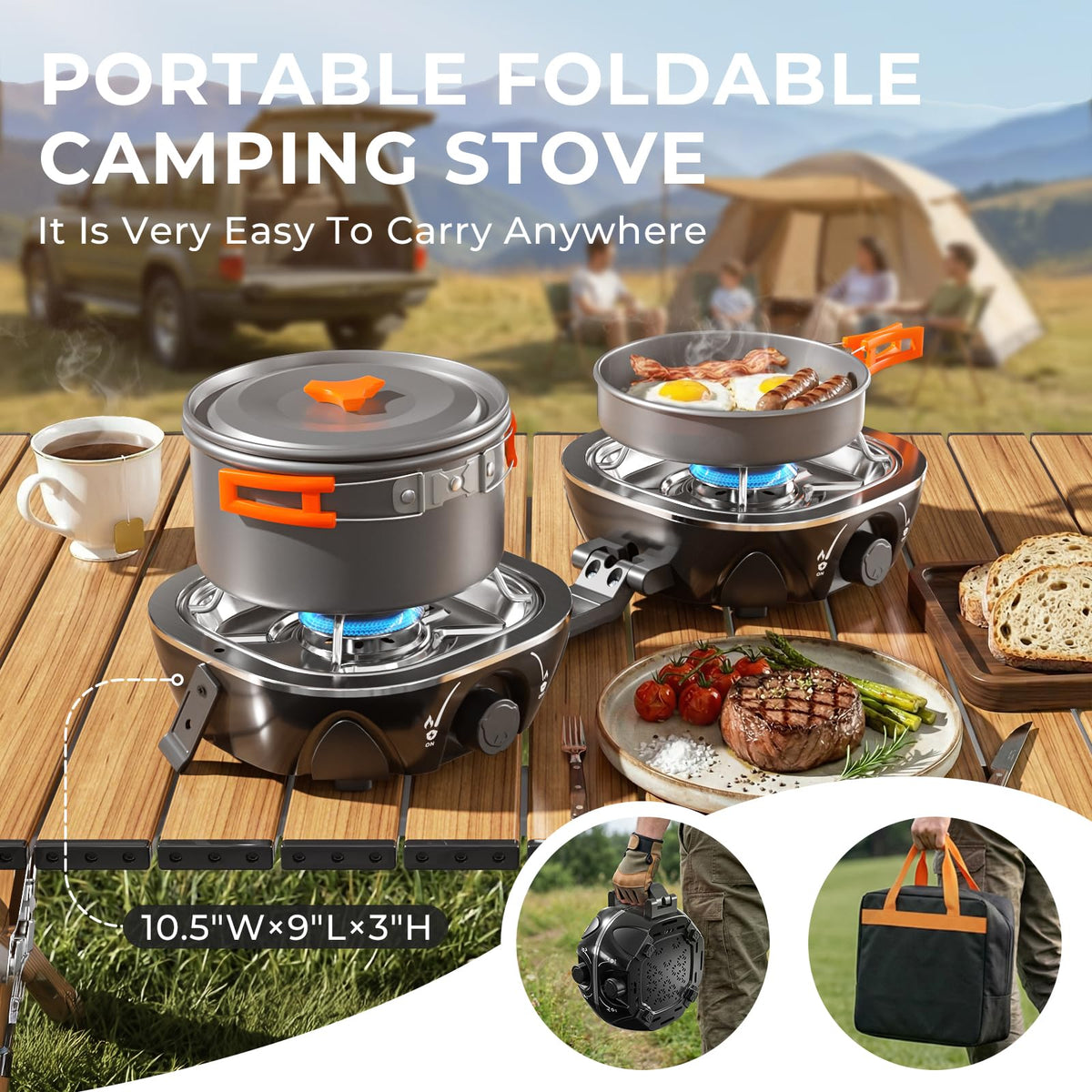 20000 BTU Propane Camping Stove with Cookware Set & Carry Bag