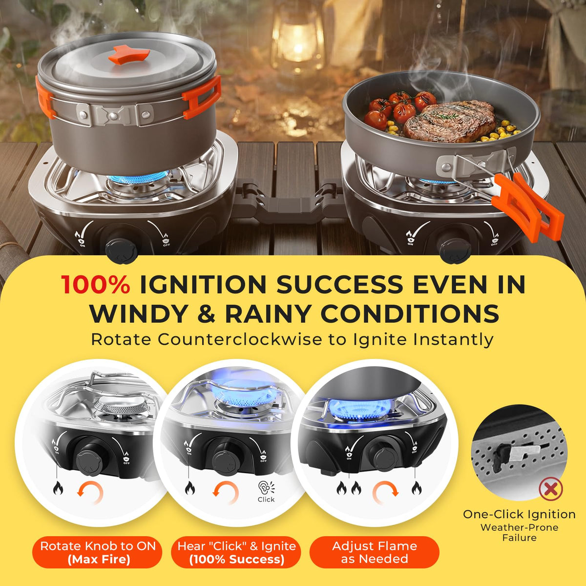 20000 BTU Propane Camping Stove with Cookware Set & Carry Bag