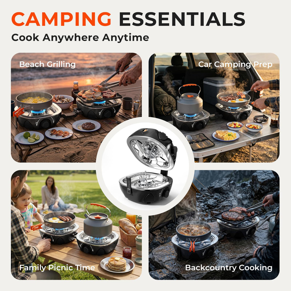 20000 BTU Propane Camping Stove with Cookware Set & Carry Bag