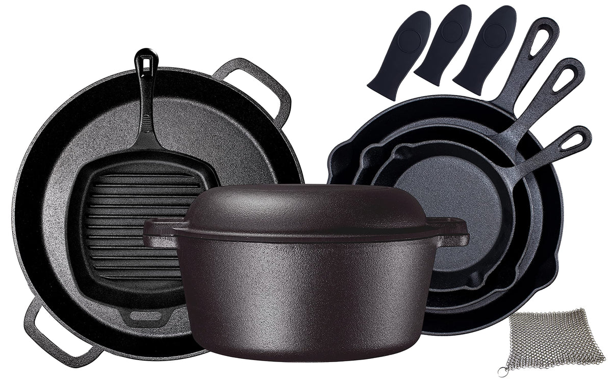 11-Piece Pre-Seasoned Cast Iron Cookware Set
