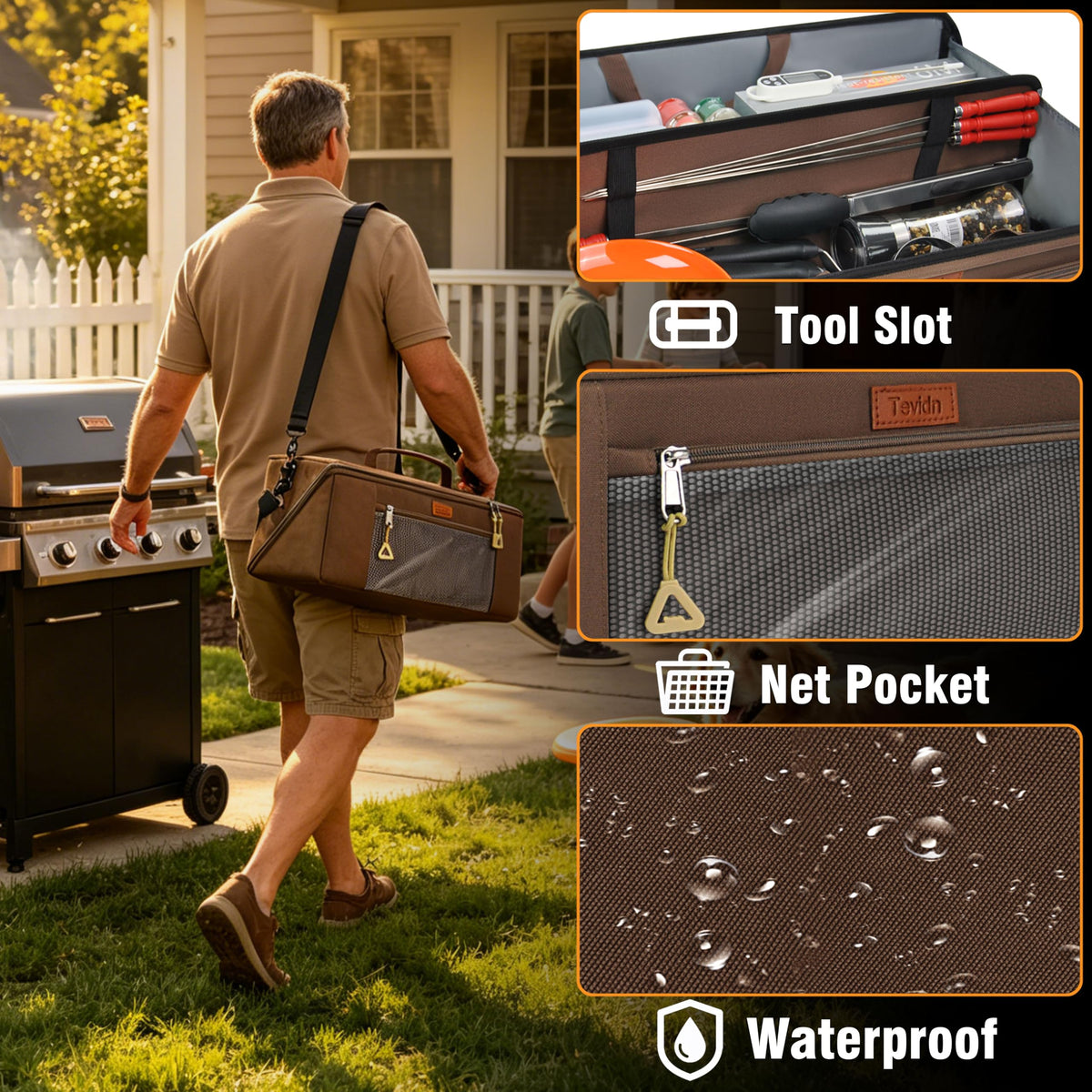 Grill Tool Storage Bag 22Inch Utensil Organizer for Outdoor Cooking ﻿
