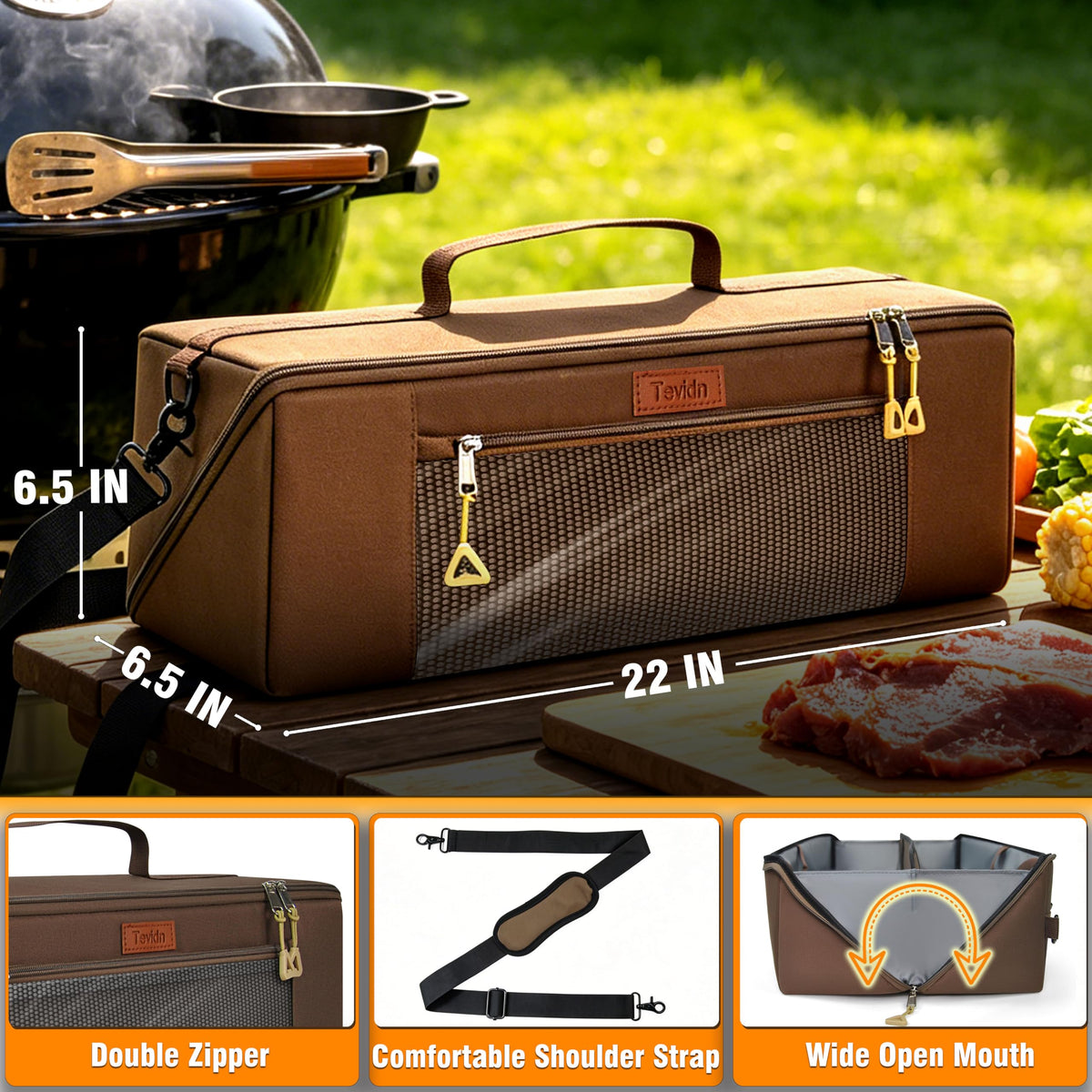 Grill Tool Storage Bag 22Inch Utensil Organizer for Outdoor Cooking ﻿